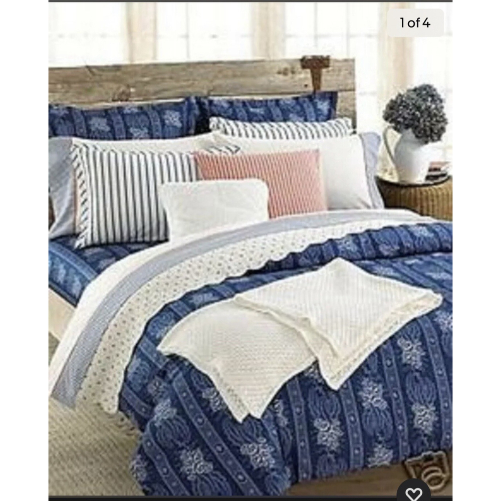Ralph Lauren Biarritz Blue & White Floral King Bed Skirt Vintage New